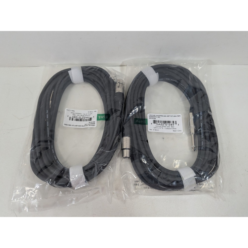 GLS Audio 25ft Mic Cable XLR Female to 1/4 Inch TS Mono Black 2 Pack SVC676S-02H